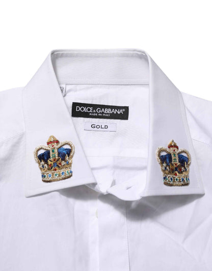 Dolce & Gabbana White Crown Collared GOLD Formal Dress Shirt by Dolce & Gabbana