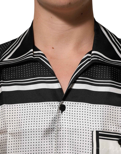 Dolce & Gabbana Black White StripeDot Print Casual Polo Shirt by Dolce & Gabbana