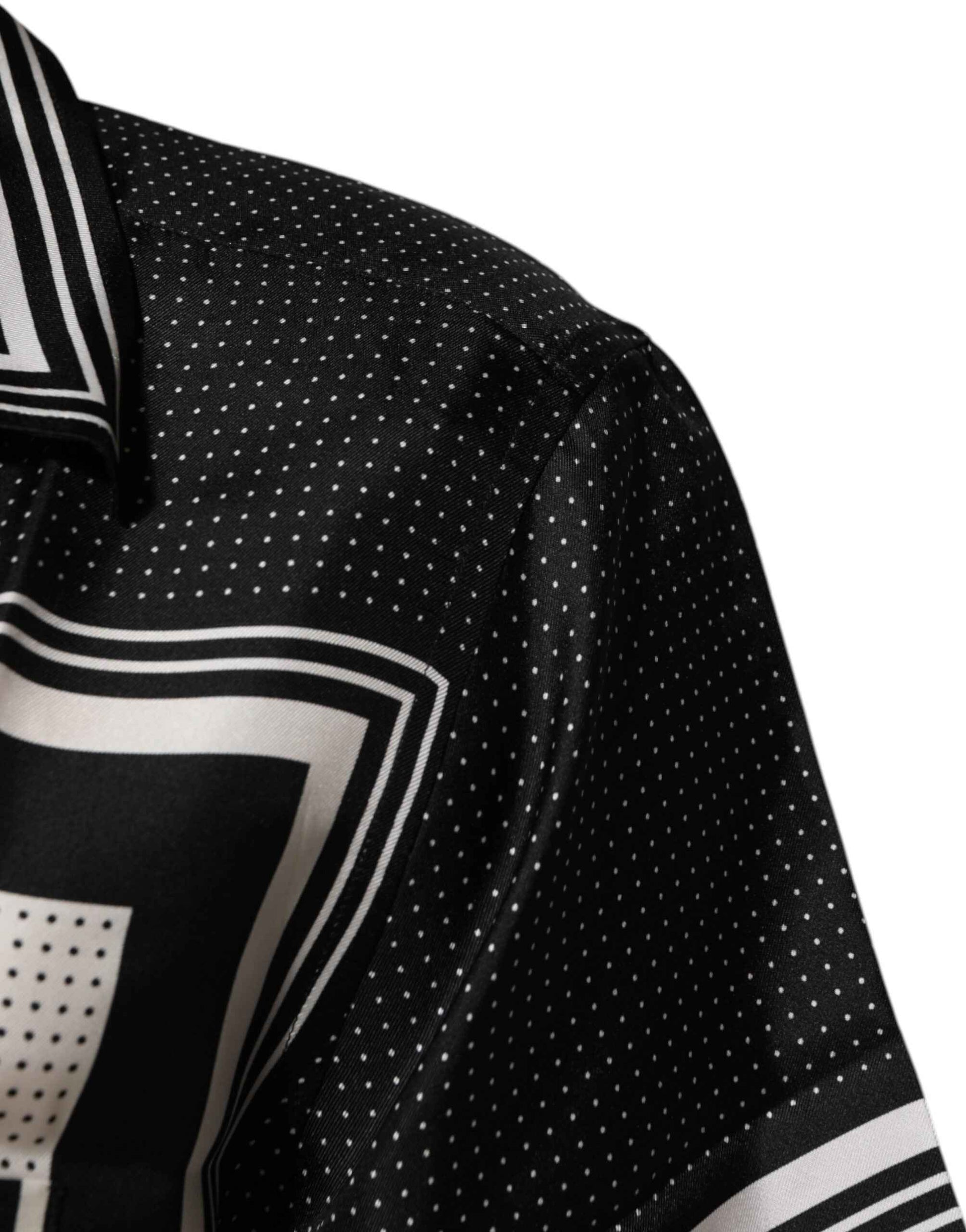 Dolce & Gabbana Black White StripeDot Print Casual Polo Shirt by Dolce & Gabbana