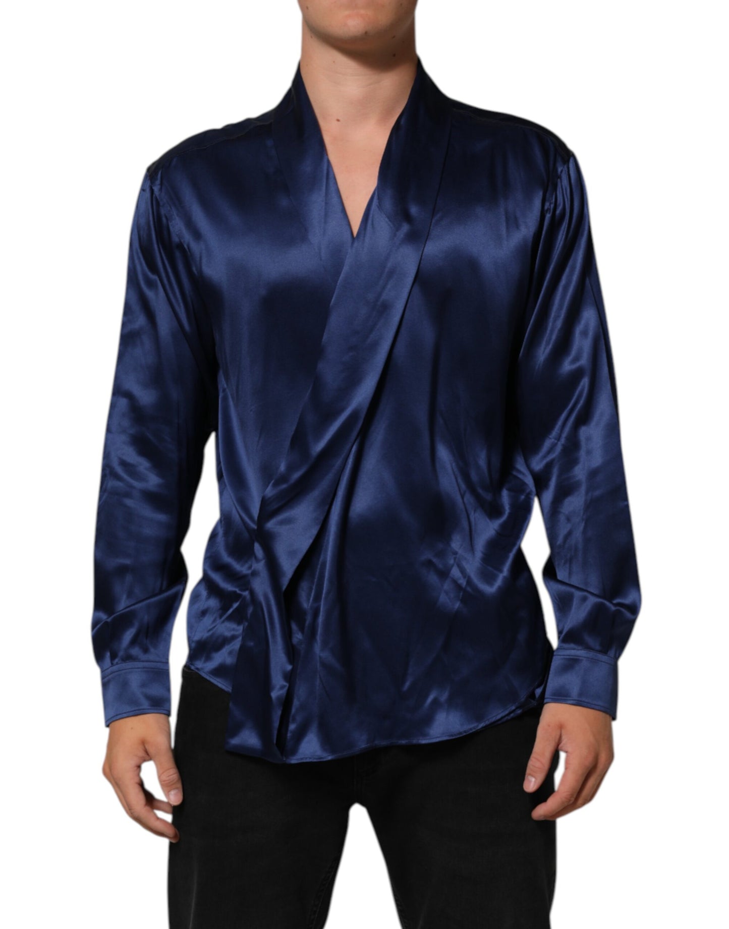 Dolce & Gabbana Blue Oversize Silk Satin Long Sleeves Shirt - from Dolce & Gabbana