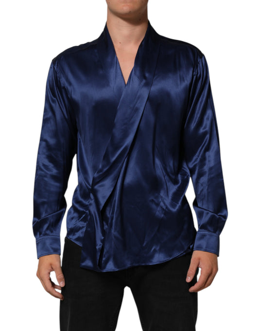 Dolce & Gabbana Blue Oversize Silk Satin Long Sleeves Shirt - from Dolce & Gabbana
