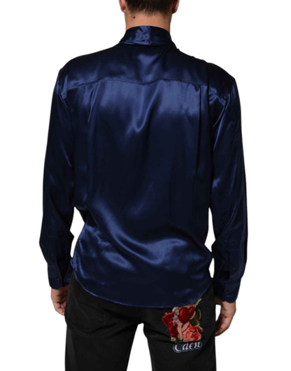 Dolce & Gabbana Blue Oversize Silk Satin Long Sleeves Shirt by Dolce & Gabbana