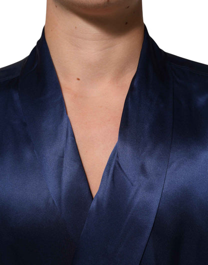 Dolce & Gabbana Blue Oversize Silk Satin Long Sleeves Shirt by Dolce & Gabbana