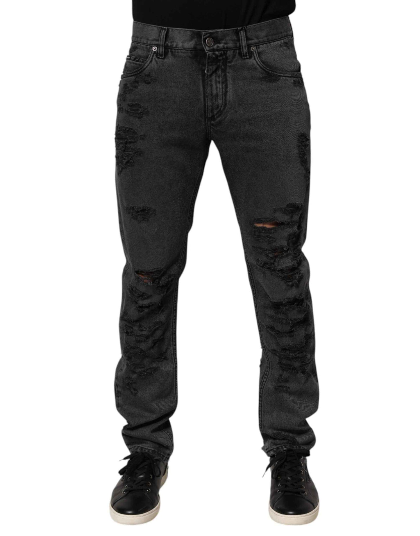 Dolce & Gabbana Black Tattered Skinny Cotton Men Denim Jeans by Dolce & Gabbana
