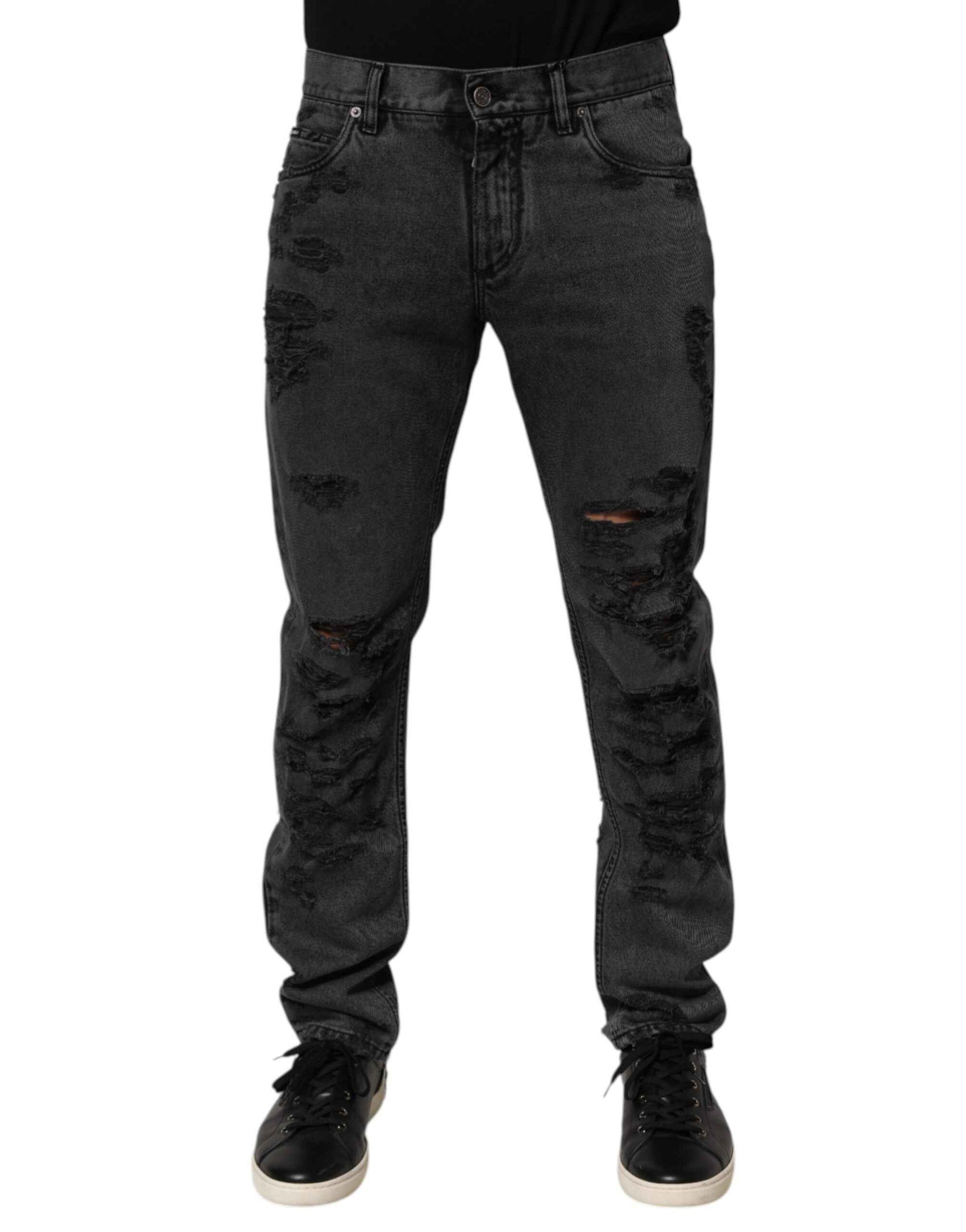 Dolce & Gabbana Black Tattered Skinny Cotton Men Denim Jeans by Dolce & Gabbana