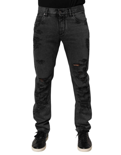 Dolce & Gabbana Black Tattered Skinny Cotton Men Denim Jeans by Dolce & Gabbana