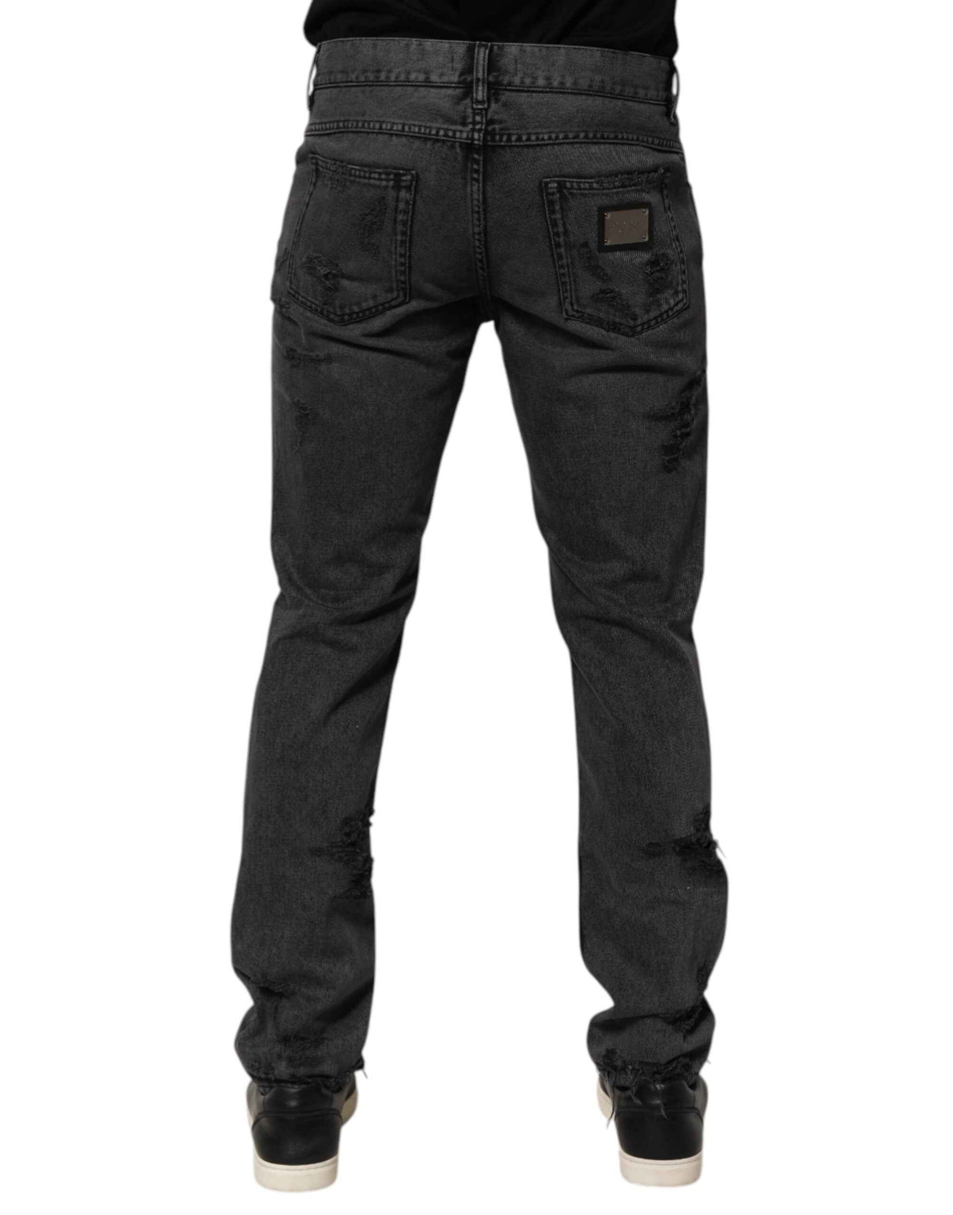 Dolce & Gabbana Black Tattered Skinny Cotton Men Denim Jeans by Dolce & Gabbana