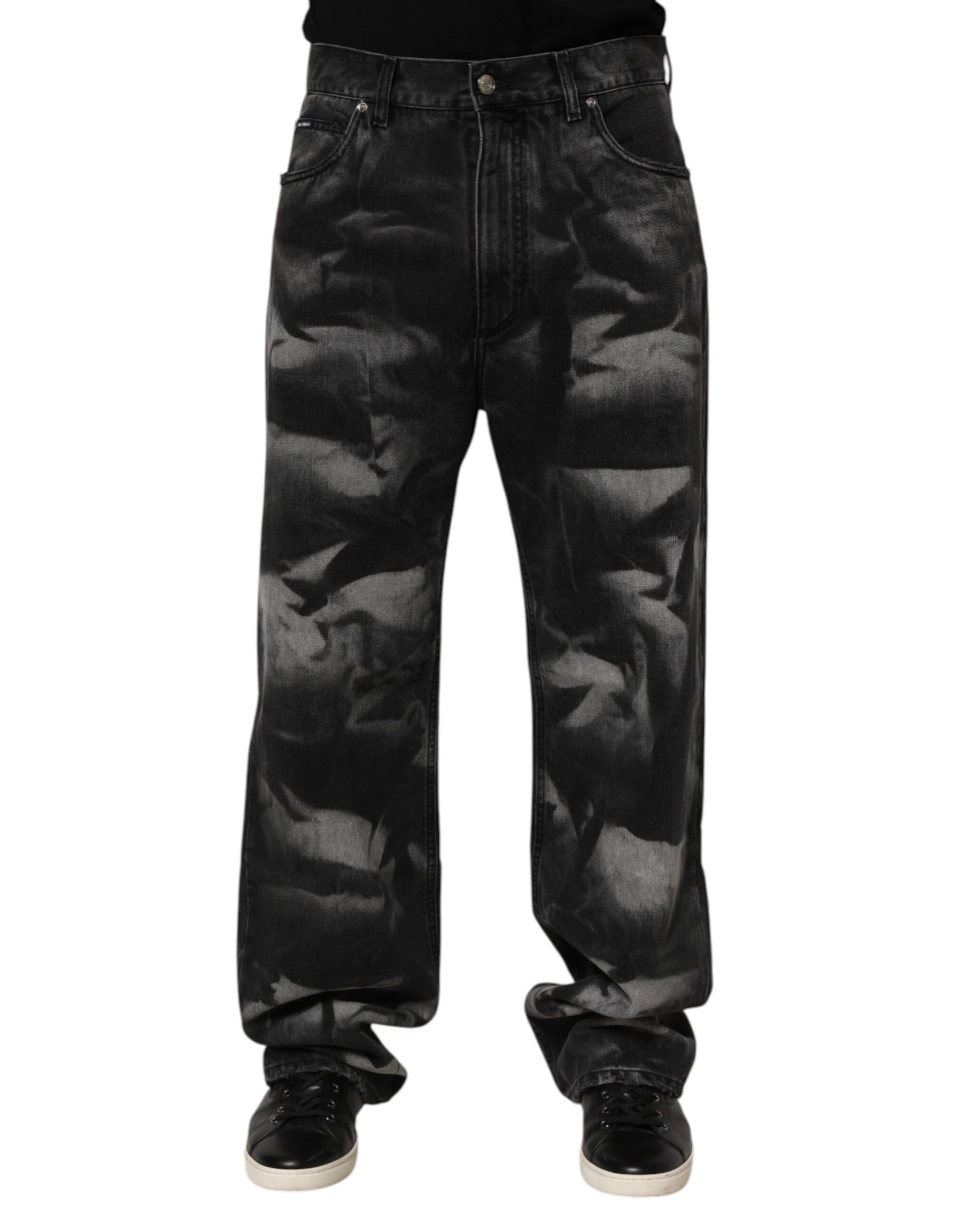 Dolce & Gabbana Black Marbled Effect Straight Men Denim Jeans - from Dolce & Gabbana