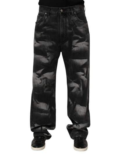 Dolce & Gabbana Black Marbled Effect Straight Men Denim Jeans - from Dolce & Gabbana