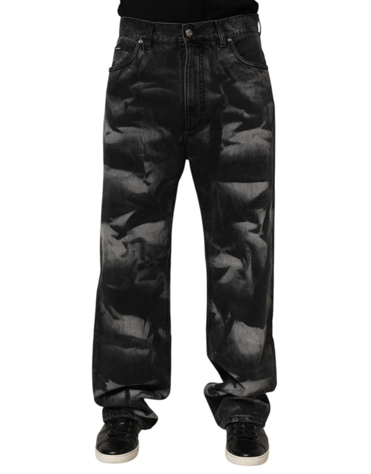 Dolce & Gabbana Black Marbled Effect Straight Men Denim Jeans - from Dolce & Gabbana