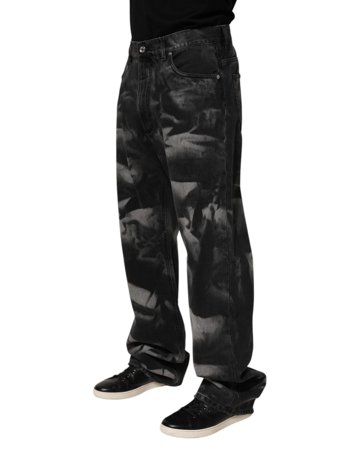 Dolce & Gabbana Black Marbled Effect Straight Men Denim Jeans - from Dolce & Gabbana