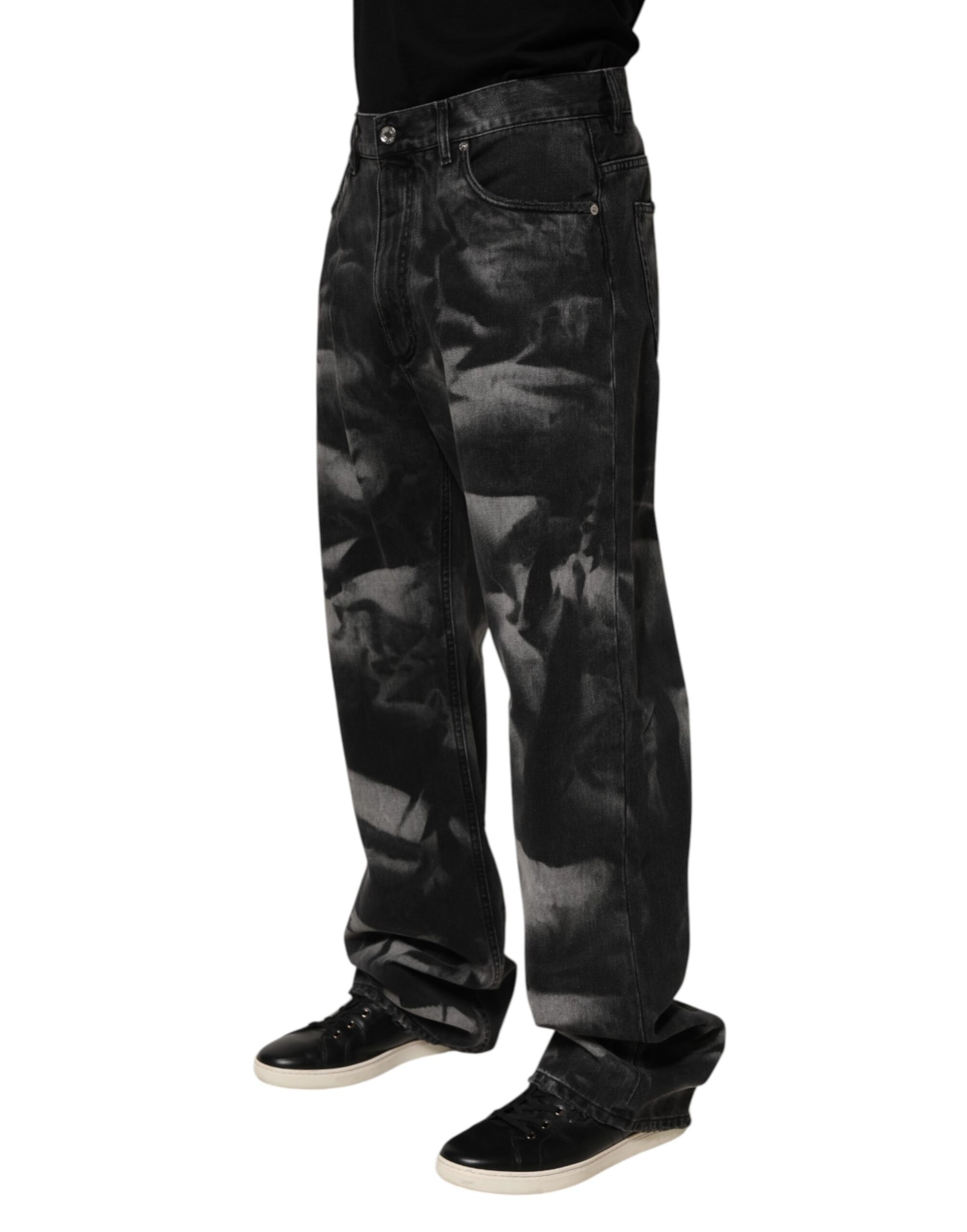 Dolce & Gabbana Black Marbled Effect Straight Men Denim Jeans - from Dolce & Gabbana