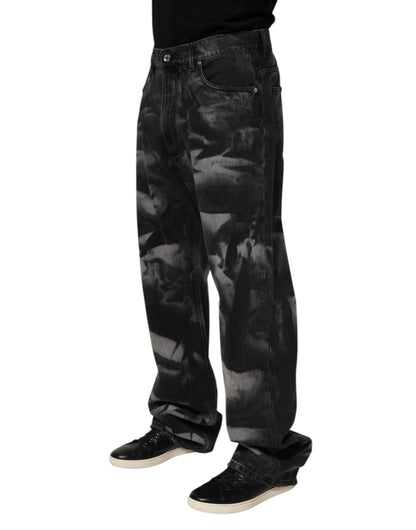 Dolce & Gabbana Black Marbled Effect Straight Men Denim Jeans - from Dolce & Gabbana