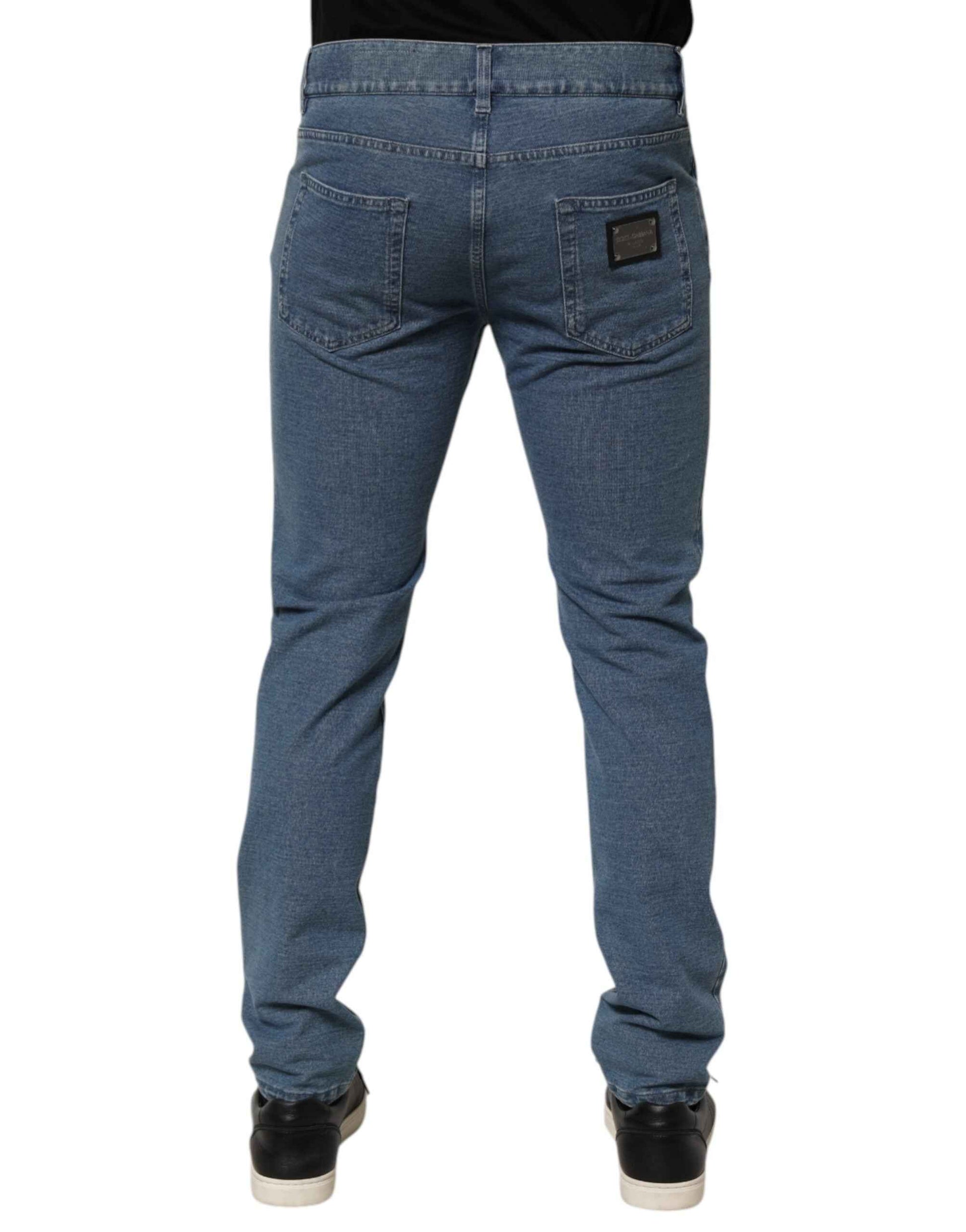 Dolce & Gabbana Blue Cotton Stretch Slim Fit Men Denim Jeans by Dolce & Gabbana