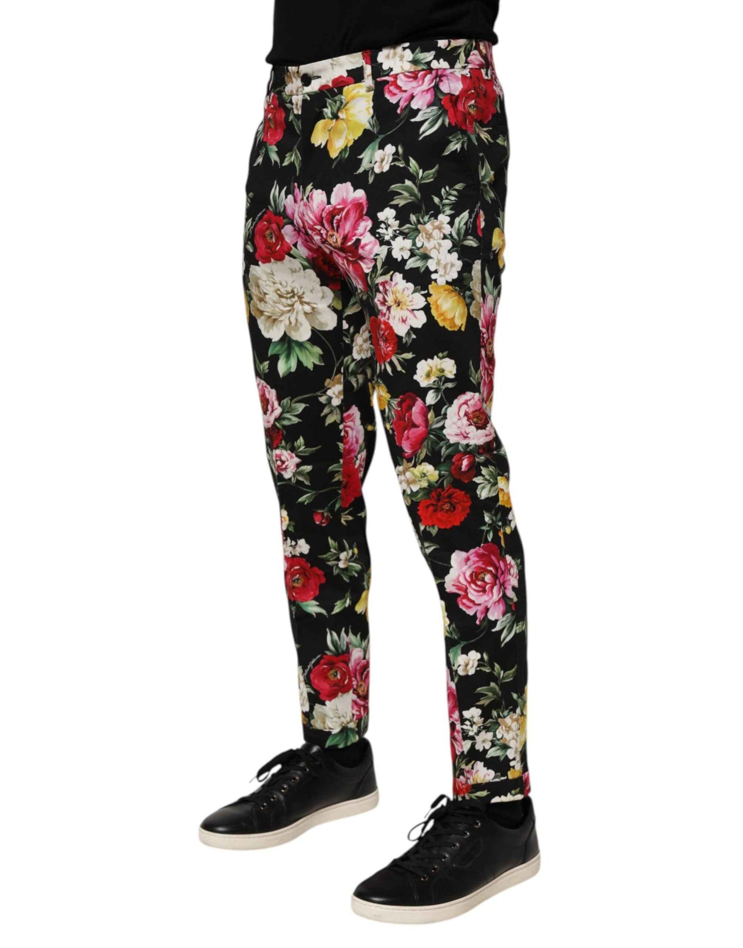 Dolce & Gabbana Black Floral Cotton Dress Formal Trouser Pants by Dolce & Gabbana