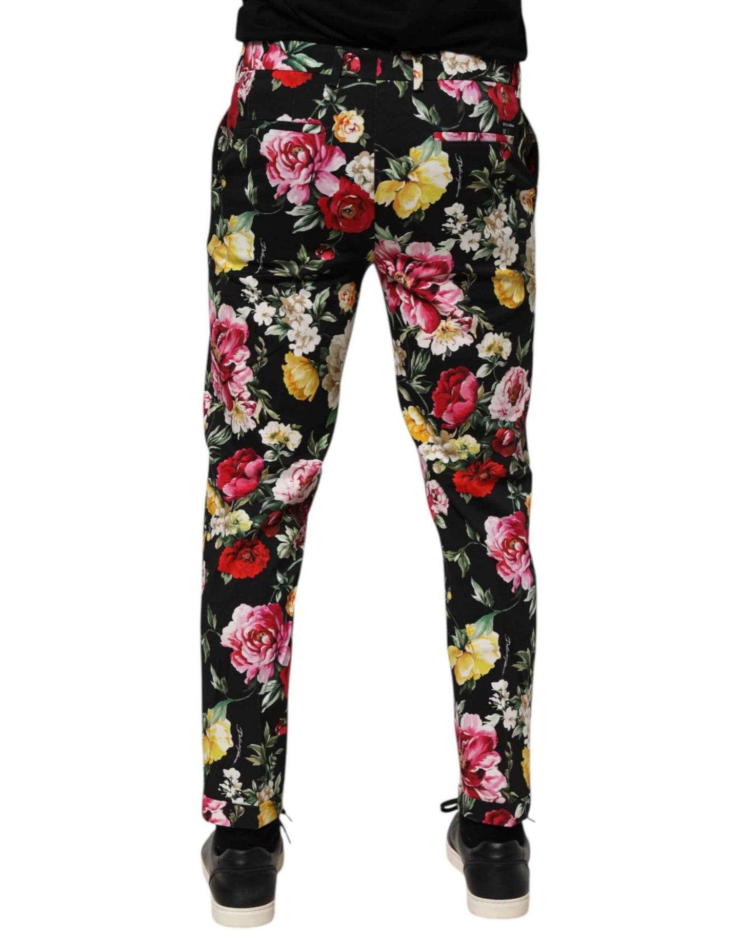 Dolce & Gabbana Black Floral Cotton Dress Formal Trouser Pants by Dolce & Gabbana