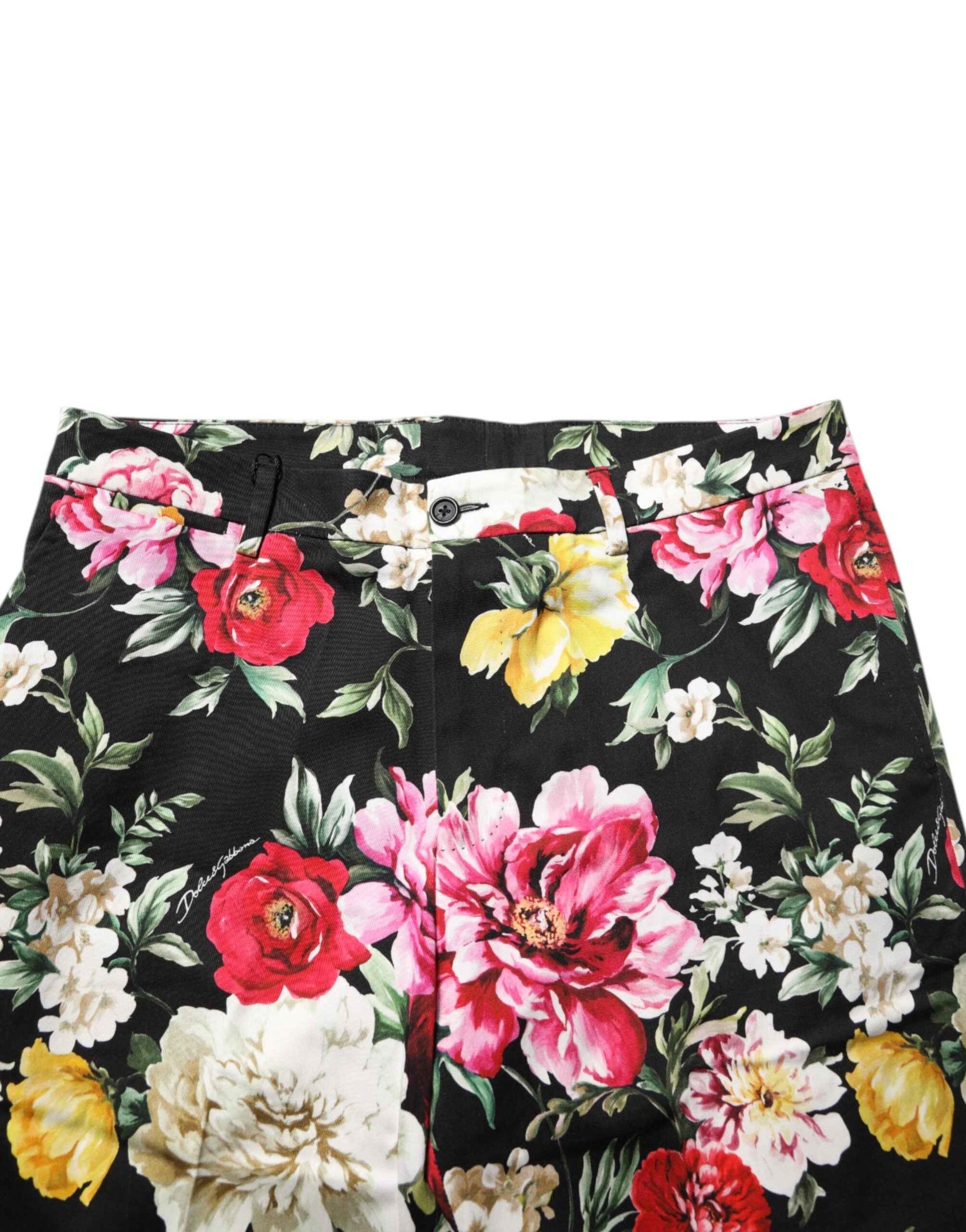 Dolce & Gabbana Black Floral Cotton Dress Formal Trouser Pants by Dolce & Gabbana