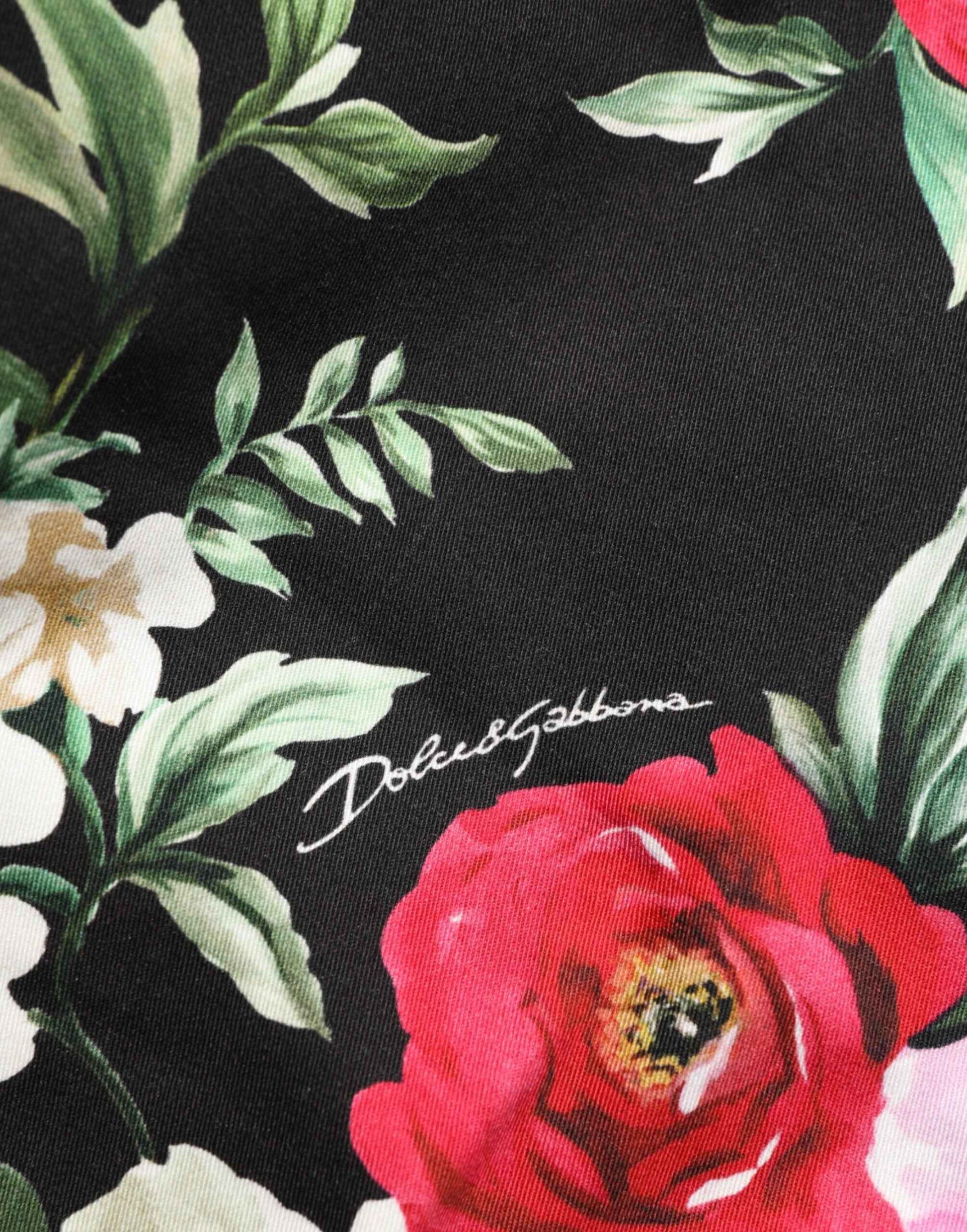 Dolce & Gabbana Black Floral Cotton Dress Formal Trouser Pants by Dolce & Gabbana