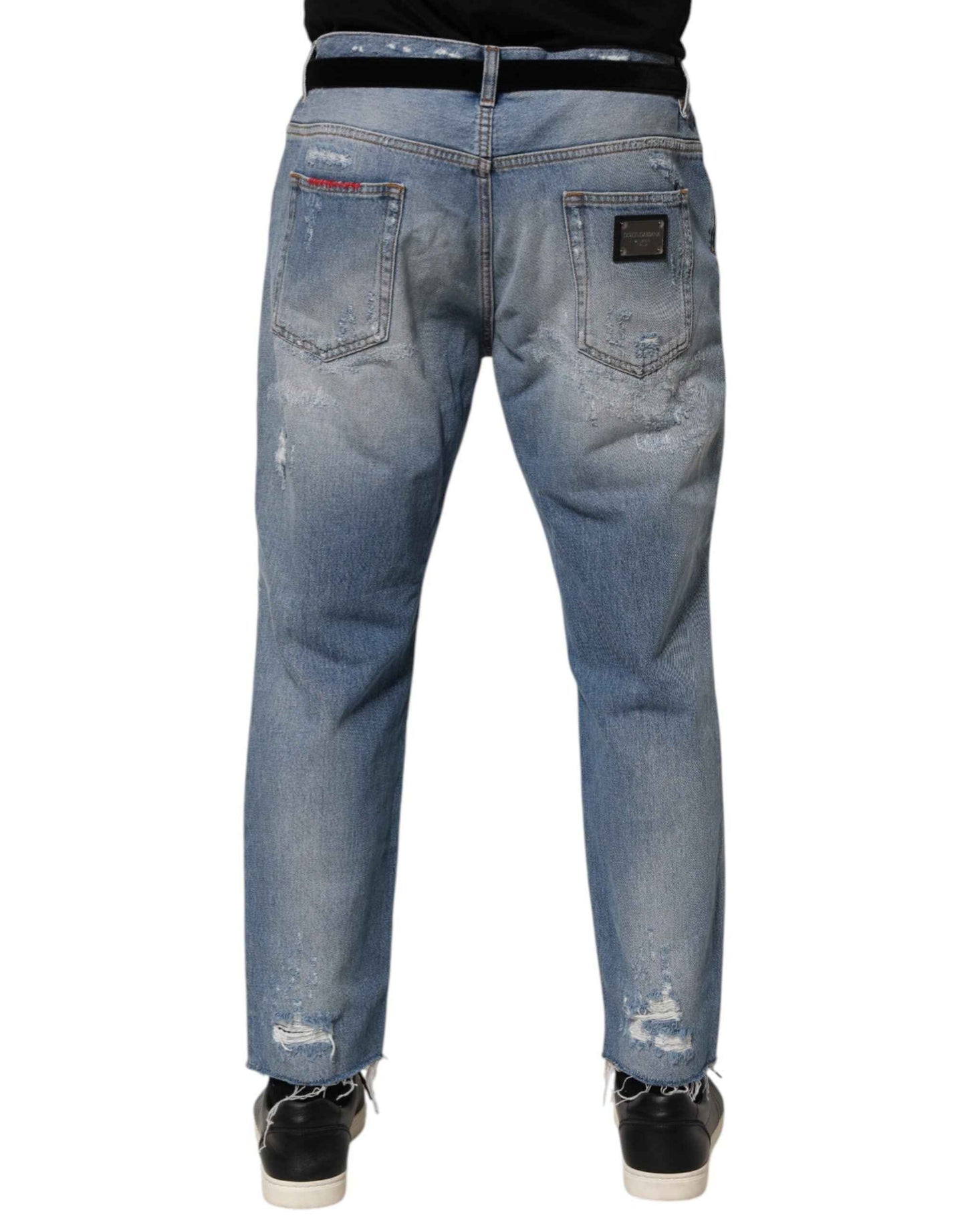 Dolce & Gabbana Blue Distressed Ripped Denim Trouser Jeans by Dolce & Gabbana