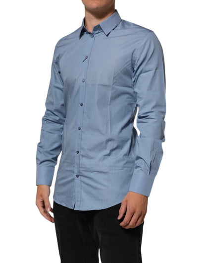 Dolce & Gabbana Blue Cotton Collared GOLD Formal Dress Shirt by Dolce & Gabbana
