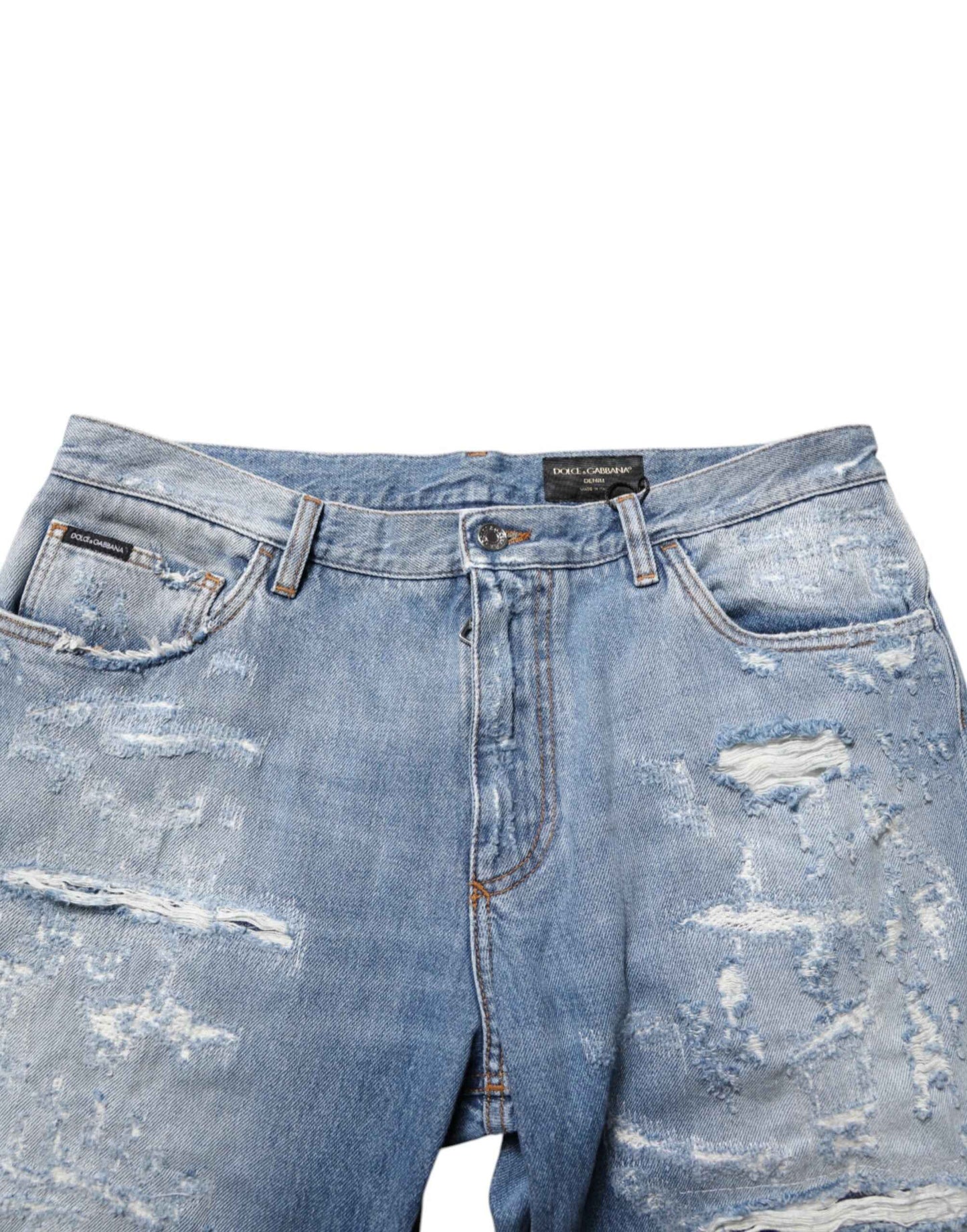 Dolce & Gabbana Blue Distressed Ripped Denim Trouser Jeans by Dolce & Gabbana