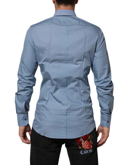Dolce & Gabbana Blue Cotton Collared GOLD Formal Dress Shirt by Dolce & Gabbana