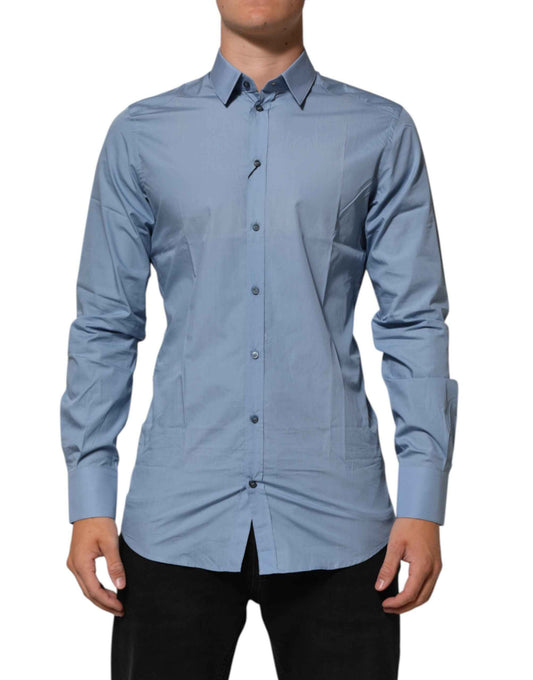 Dolce & Gabbana Blue Cotton Collared GOLD Formal Dress Shirt by Dolce & Gabbana
