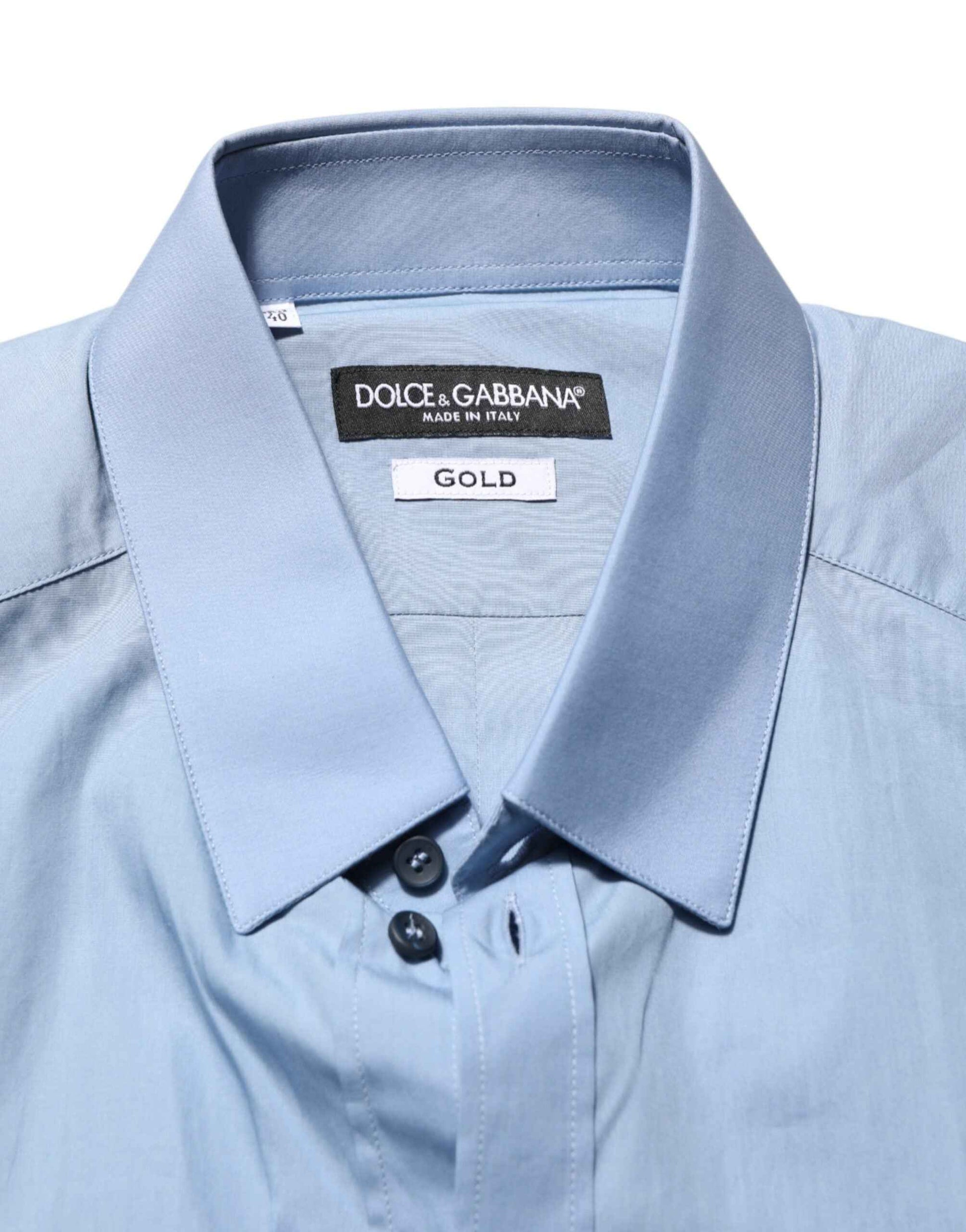 Dolce & Gabbana Blue Cotton Collared GOLD Formal Dress Shirt by Dolce & Gabbana