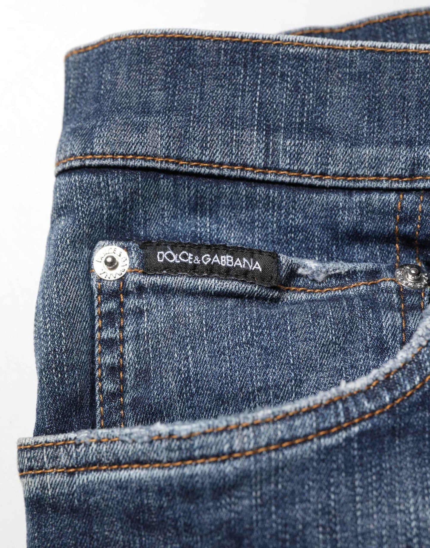 Dolce & Gabbana Dark Blue Washed Running Ripped Denim Jeans by Dolce & Gabbana