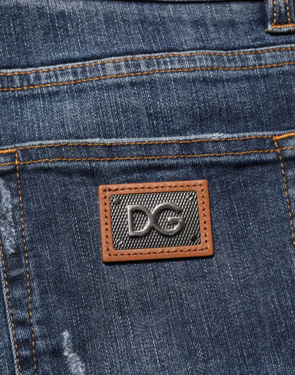 Dolce & Gabbana Dark Blue Washed Running Ripped Denim Jeans by Dolce & Gabbana