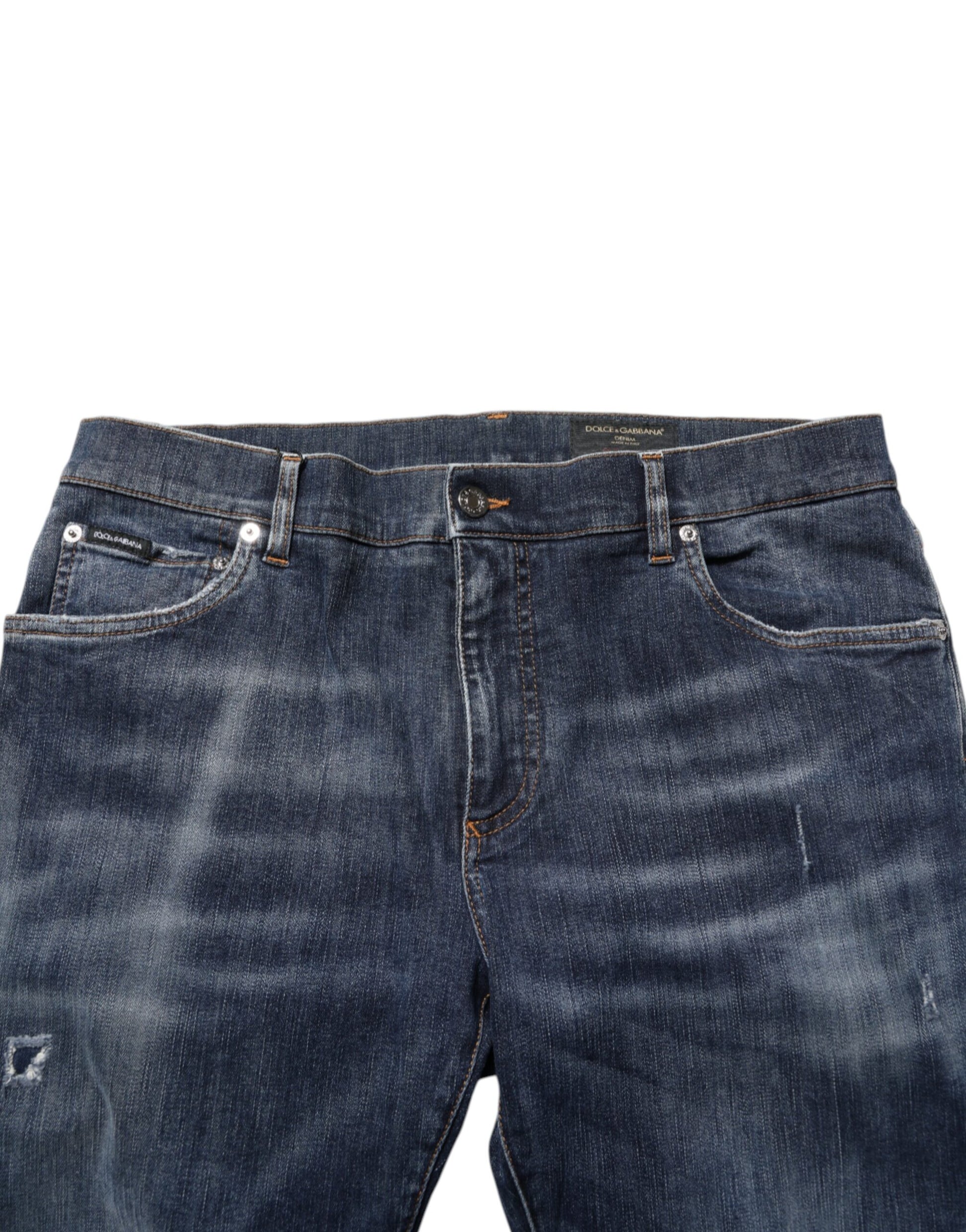 Dolce & Gabbana Dark Blue Washed Running Ripped Denim Jeans - from Dolce & Gabbana