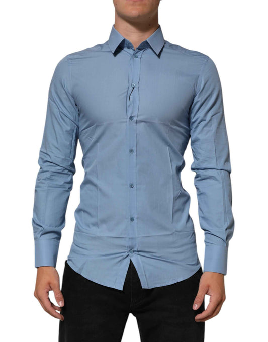 Dolce & Gabbana Blue Cotton Collared GOLD Formal Dress Shirt by Dolce & Gabbana
