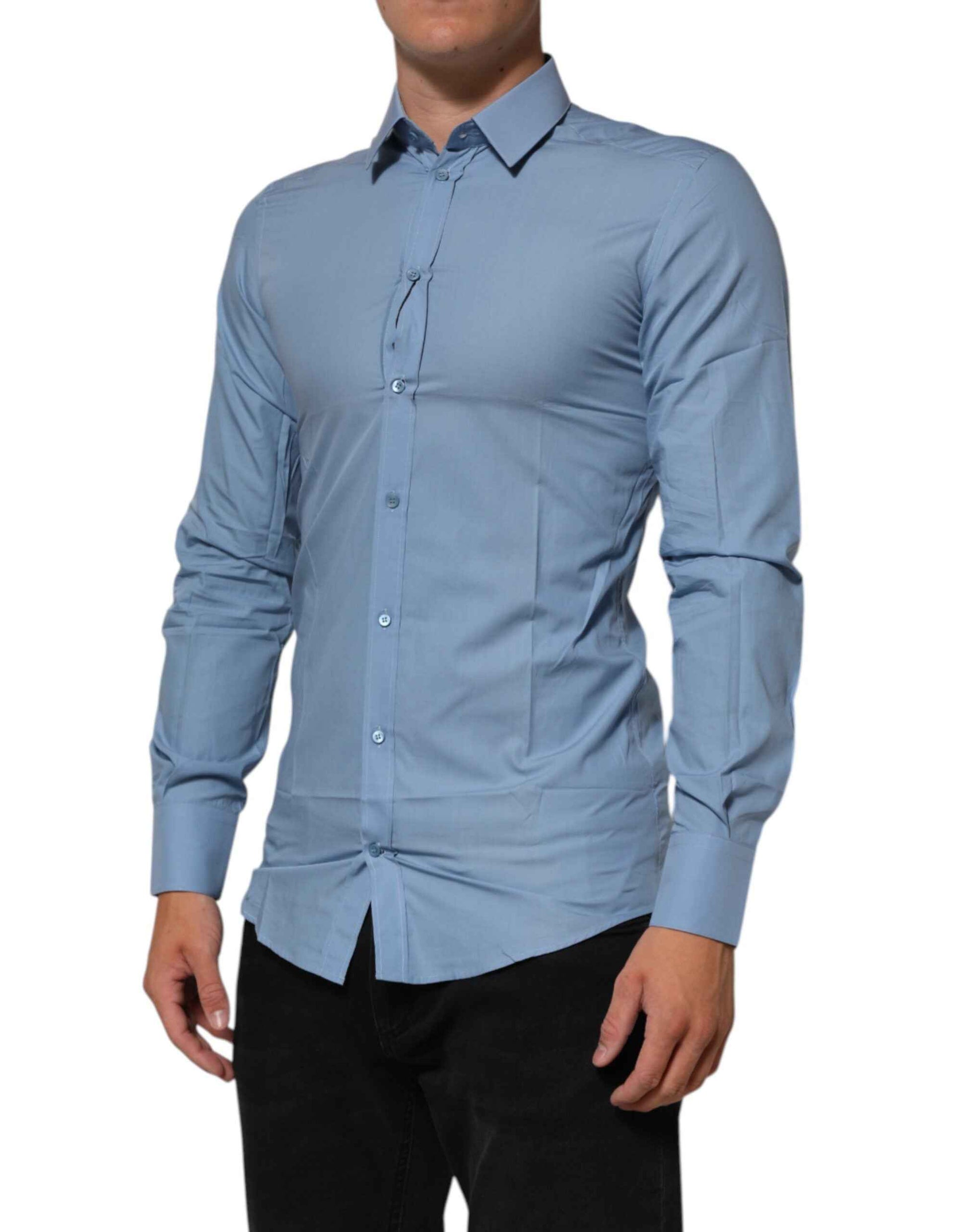 Dolce & Gabbana Blue Cotton Collared GOLD Formal Dress Shirt by Dolce & Gabbana