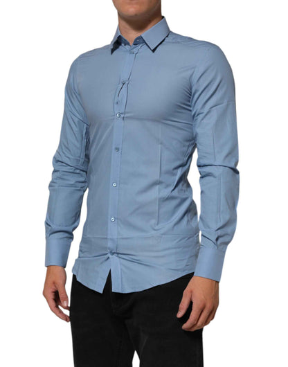 Dolce & Gabbana Blue Cotton Collared GOLD Formal Dress Shirt by Dolce & Gabbana