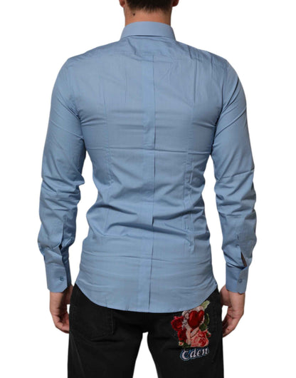 Dolce & Gabbana Blue Cotton Collared GOLD Formal Dress Shirt by Dolce & Gabbana