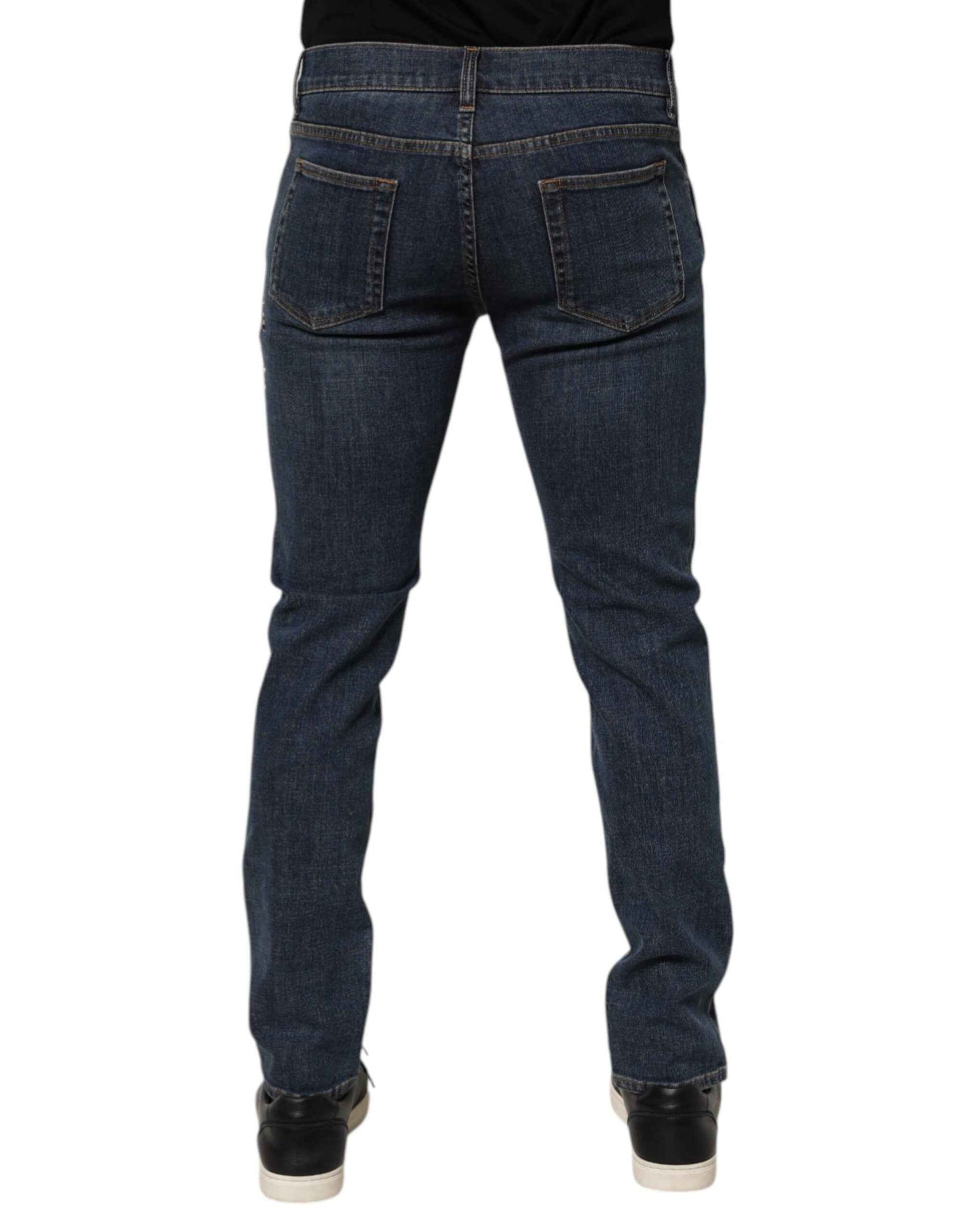 Dolce & Gabbana Blue Rabbit Embroidery Slim Men Denim Jeans by Dolce & Gabbana