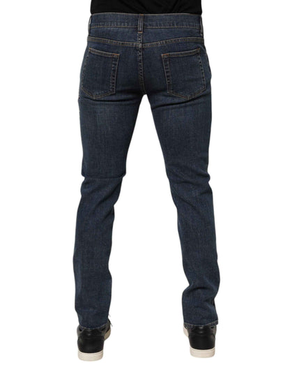 Dolce & Gabbana Blue Rabbit Embroidery Slim Men Denim Jeans by Dolce & Gabbana