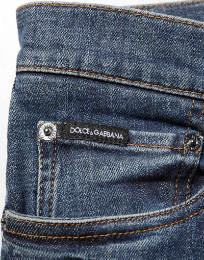 Dolce & Gabbana Blue Rabbit Embroidery Slim Men Denim Jeans by Dolce & Gabbana