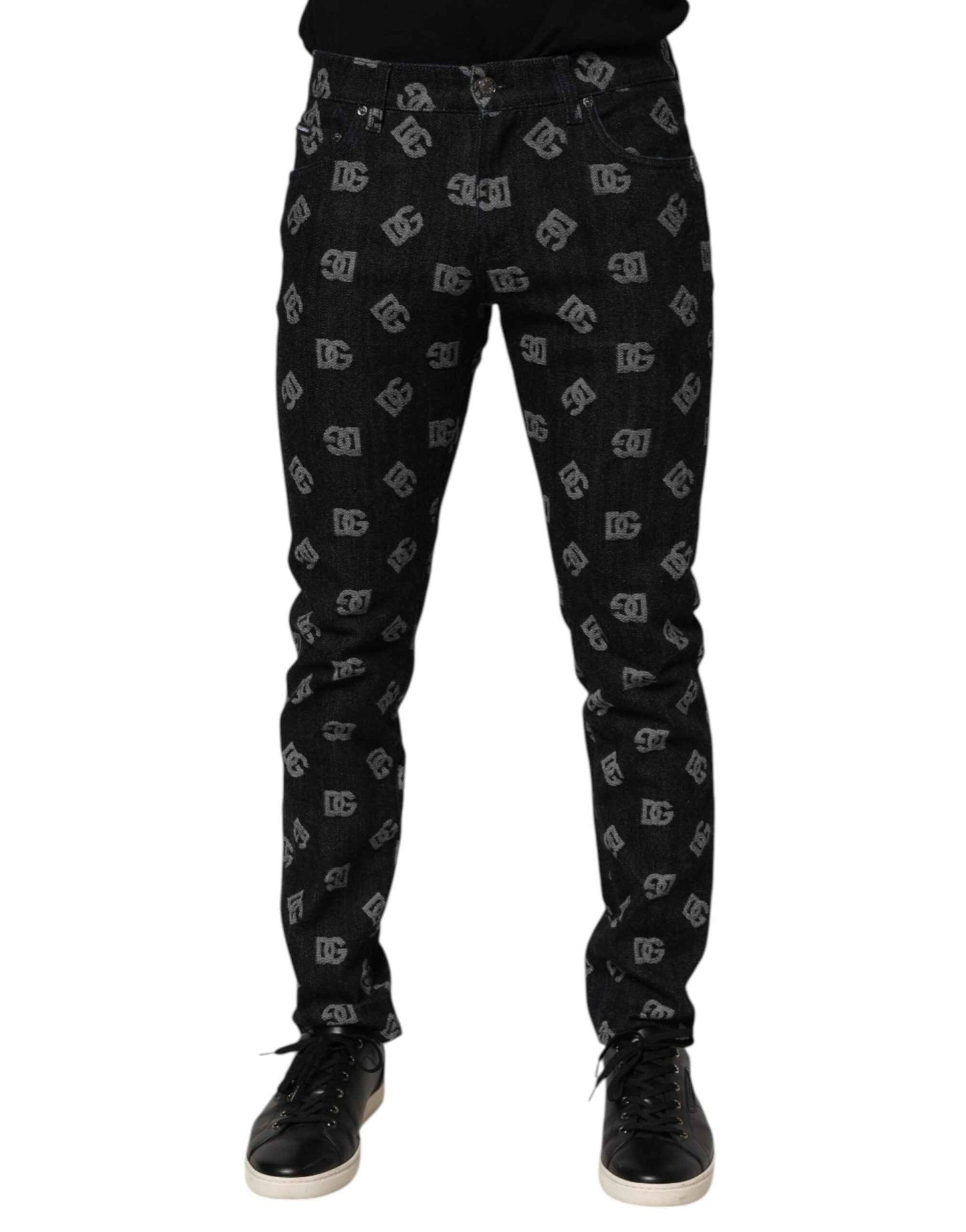 Dolce & Gabbana Black DG Monogram Cotton Skinny Denim Jeans by Dolce & Gabbana