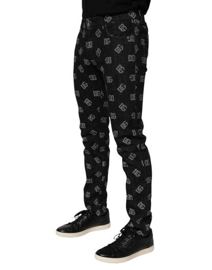 Dolce & Gabbana Black DG Monogram Cotton Skinny Denim Jeans by Dolce & Gabbana