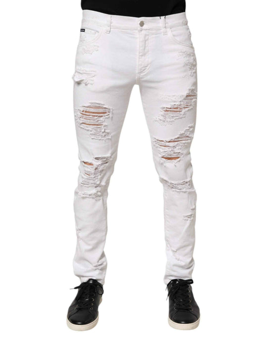 Dolce & Gabbana White Distressed Ripped Denim Trouser Jeans by Dolce & Gabbana