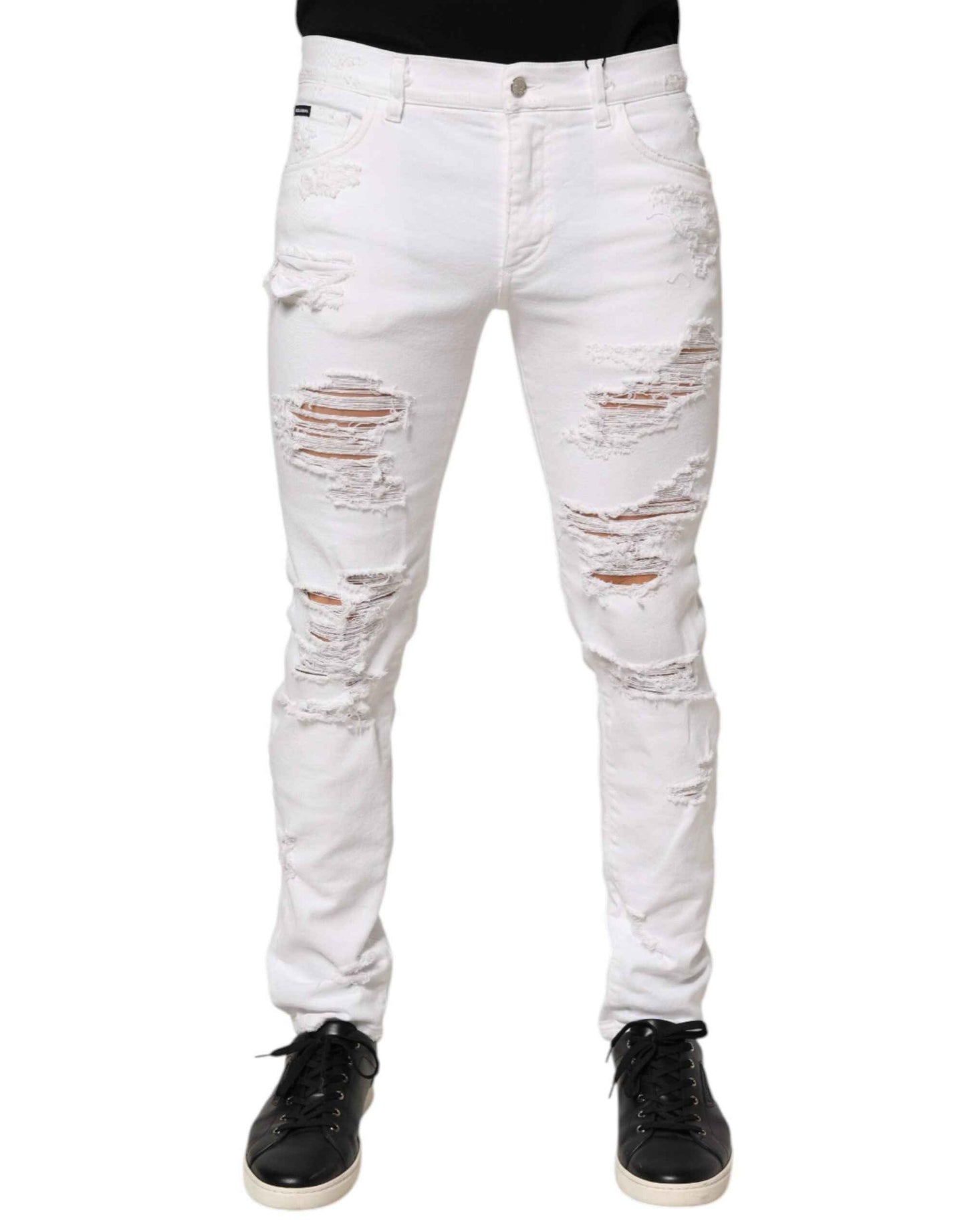 Dolce & Gabbana White Distressed Ripped Denim Trouser Jeans by Dolce & Gabbana