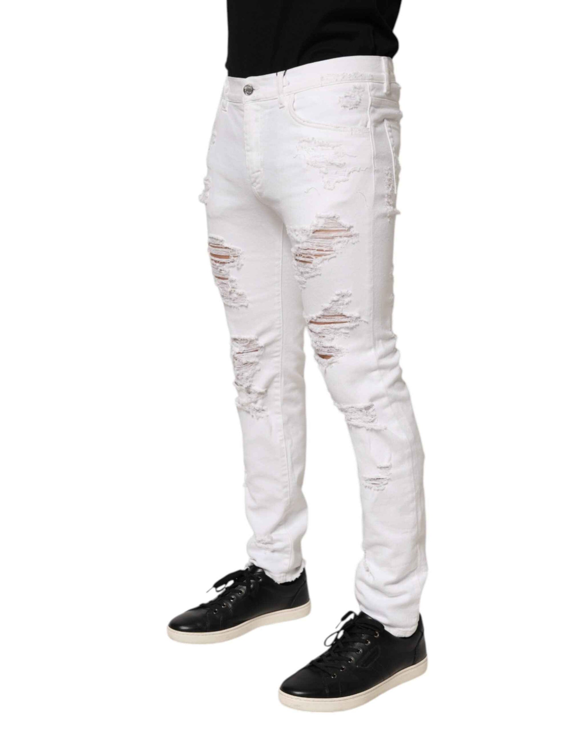 Dolce & Gabbana White Distressed Ripped Denim Trouser Jeans by Dolce & Gabbana
