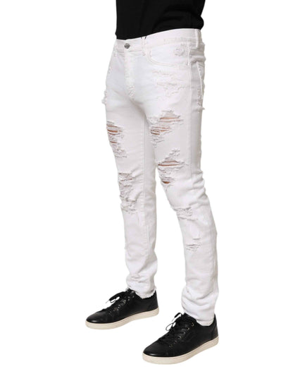 Dolce & Gabbana White Distressed Ripped Denim Trouser Jeans by Dolce & Gabbana