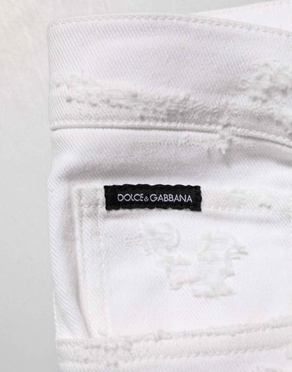 Dolce & Gabbana White Distressed Ripped Denim Trouser Jeans by Dolce & Gabbana
