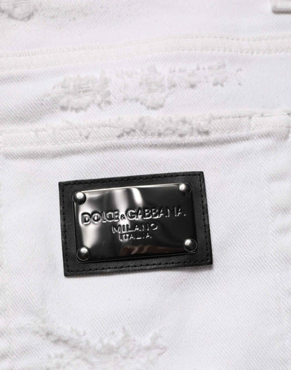Dolce & Gabbana White Distressed Ripped Denim Trouser Jeans by Dolce & Gabbana