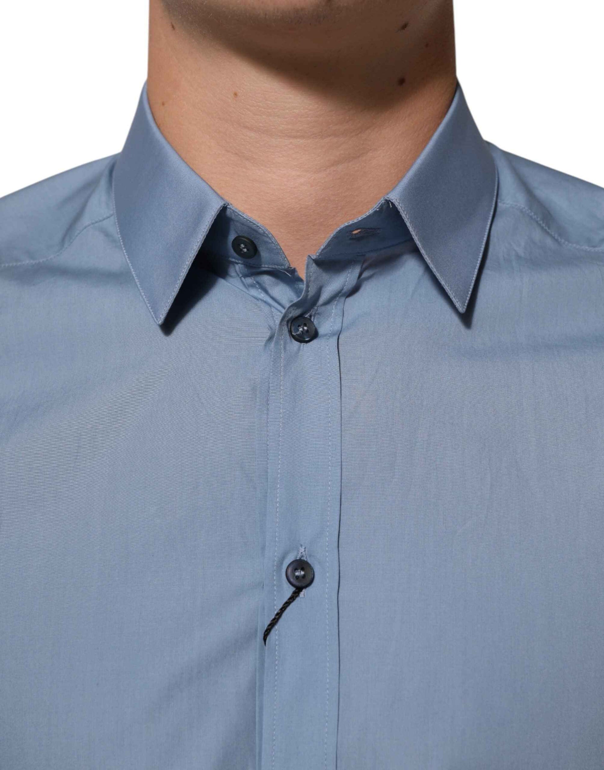Dolce & Gabbana Blue Cotton Collared GOLD Formal Dress Shirt by Dolce & Gabbana