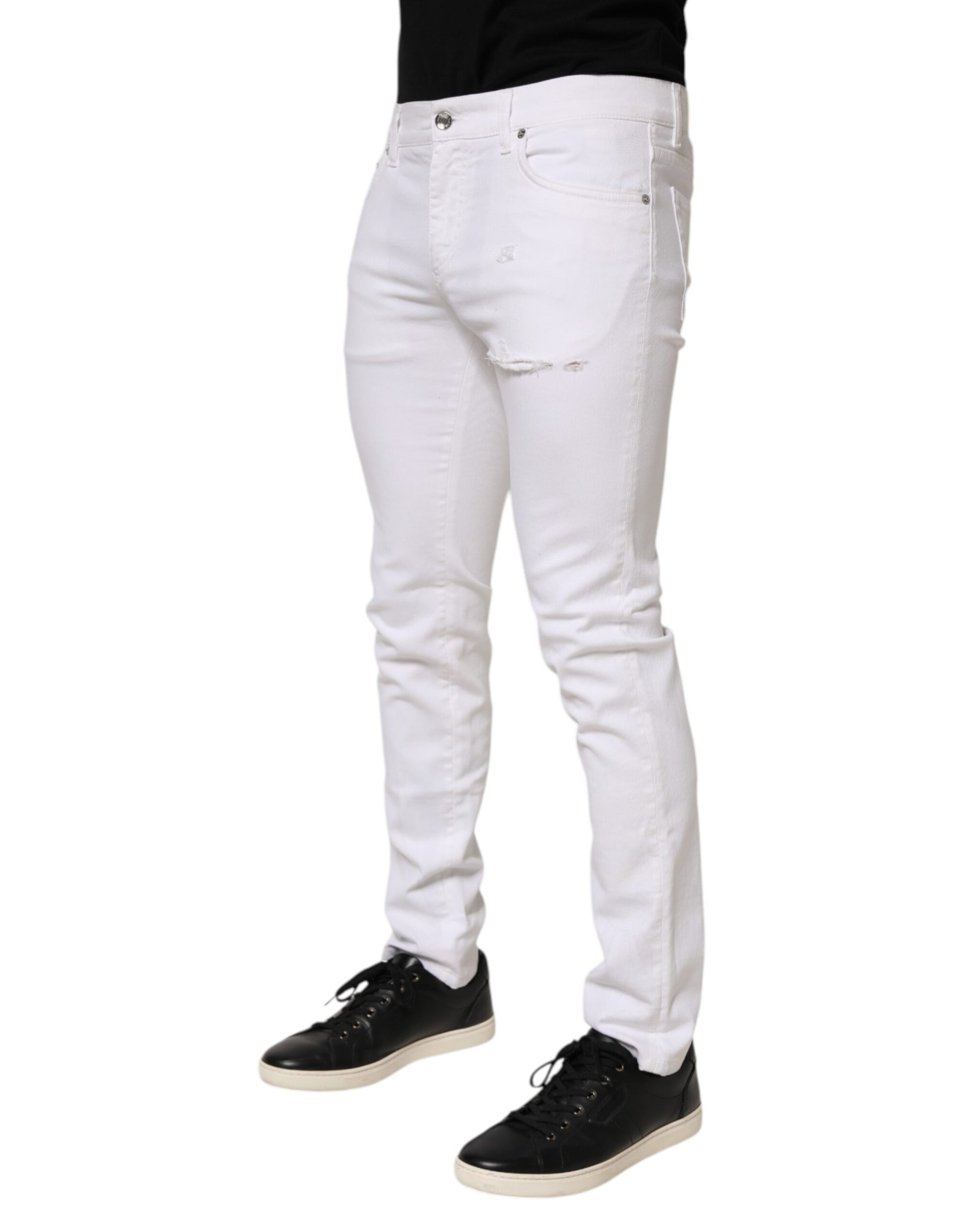 Dolce & Gabbana White Ripped Cotton Skinny Men Denim Jeans - from Dolce & Gabbana