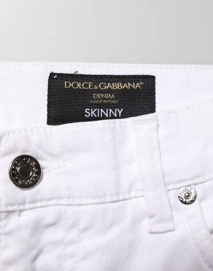Dolce & Gabbana White Ripped Cotton Skinny Men Denim Jeans by Dolce & Gabbana