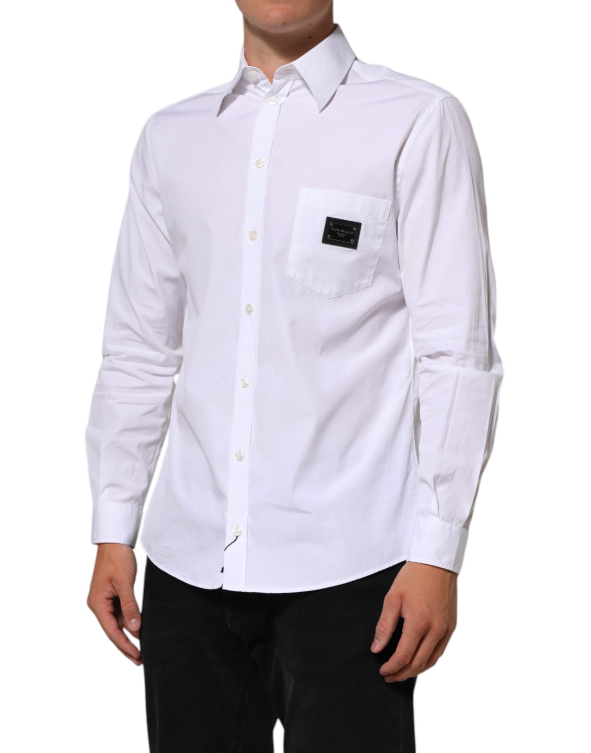 Dolce & Gabbana White Logo Plaque Collared Formal Dress Shirt by Dolce & Gabbana